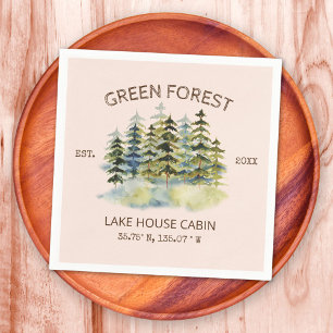 Vintage Foggy Green Forest Watercolor Cabin Lodge Napkins