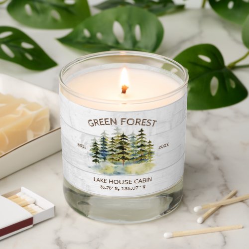 Vintage Foggy Green Forest Watercolor Cabin Lodge Scented Candle