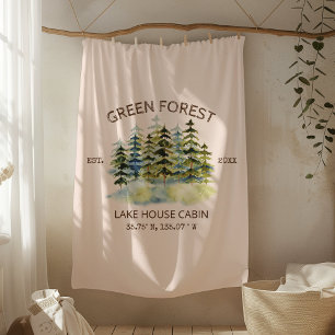 Vintage Foggy Pine Forest Lake House Cabin Lodge Fleece Blanket