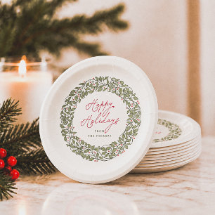 Vintage Foliage Botanical Happy Holidays Christmas Paper Plates