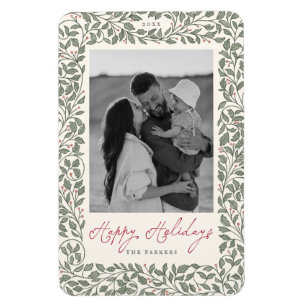 Vintage Foliage Botanical Holiday Christmas Photo Magnet