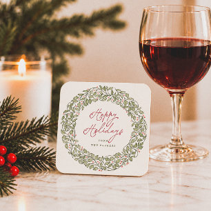 Vintage Foliage Botanical Holiday Christmas Square Paper Coaster