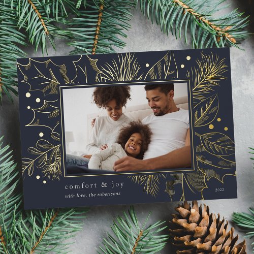 Vintage Foliage  Botanical Photo Foil Holiday Card