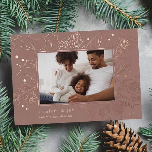 Vintage Foliage  Botanical Photo Foil Holiday Card