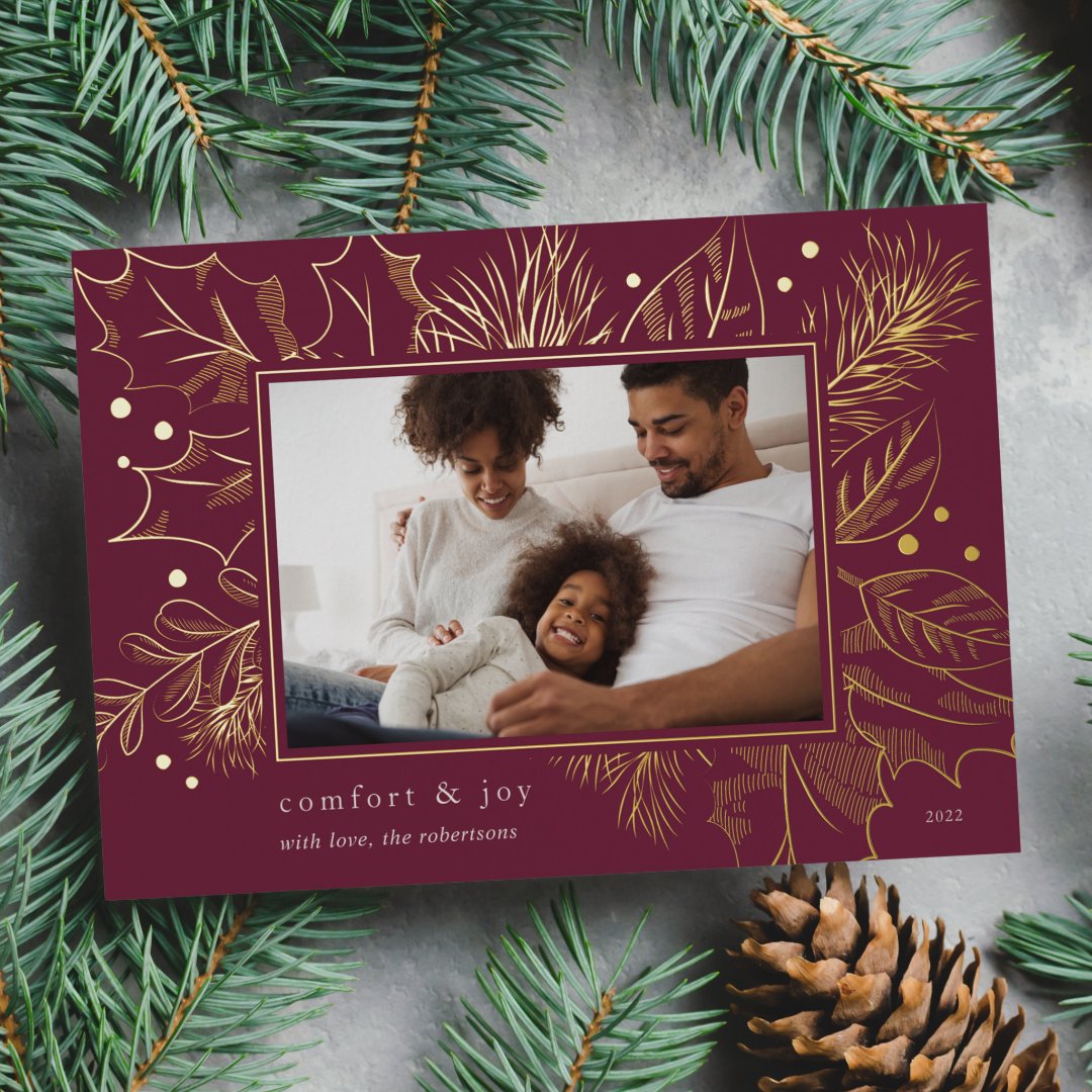 Vintage Foliage | Botanical Photo Foil Holiday Card