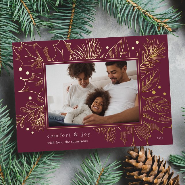 Vintage Foliage | Botanical Photo Foil Holiday Card (Creator Uploaded)