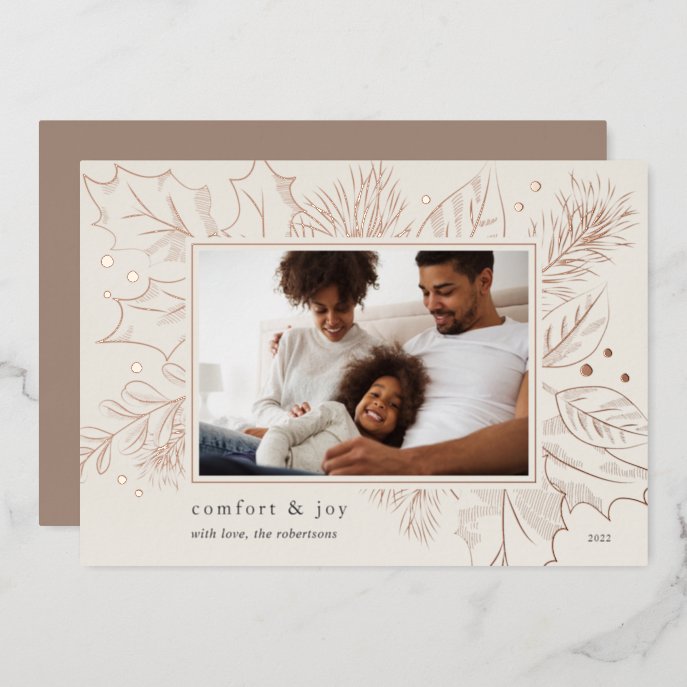 Vintage Foliage | Botanical Photo Rose Gold Foil Holiday Card