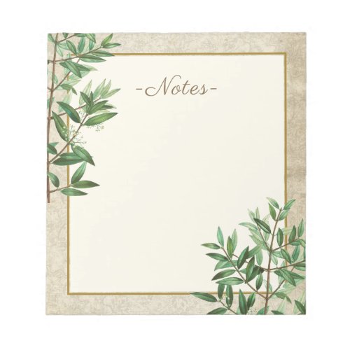 Vintage Foliage Green and Gold Editable   Notepad