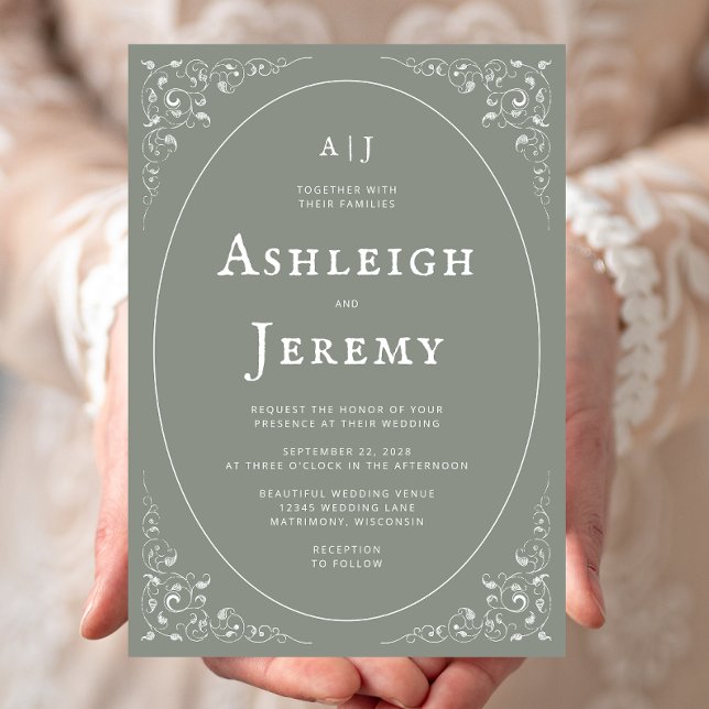 Vintage Foliage Sage Green Wedding Invitation (Creator Uploaded)