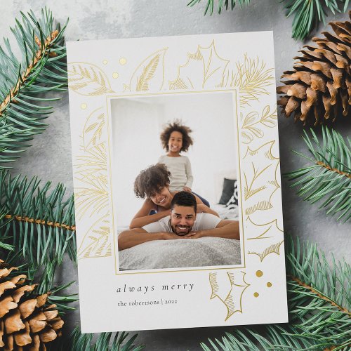 Vintage Foliage  Vertical Photo Gold Foil Holiday Card