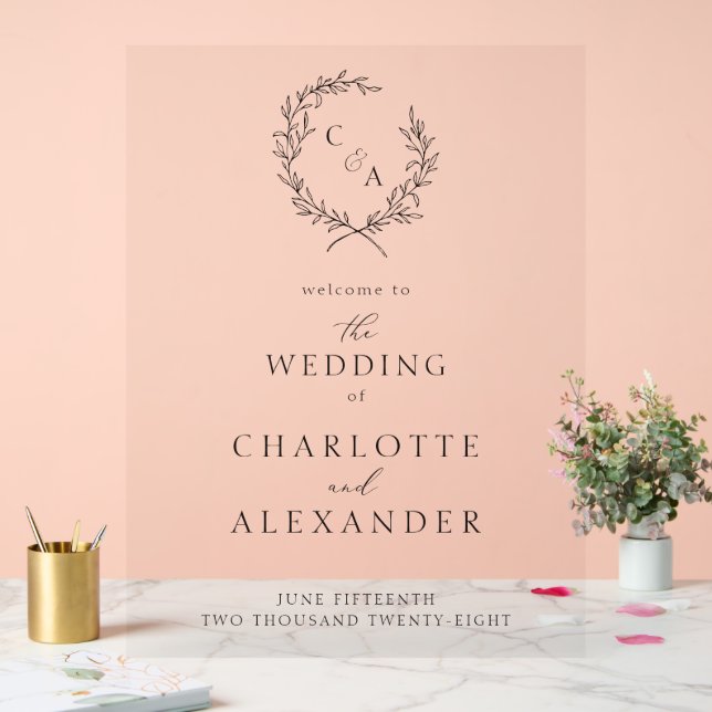 Vintage Foliage Wreath, Fine Art  Acrylic Sign (Wedding)