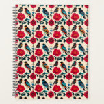 Vintage Folk Art Birds & Florals Pattern Planner<br><div class="desc">Stay inspired and organized with this beautifully illustrated folk art planner, featuring a charming pattern of colorful birds perched among vibrant red flowers. The symmetrical layout and rich color palette evoke traditional Eastern European folk designs, blending rustic charm with a modern twist. Whether you're jotting down your thoughts, planning your...</div>