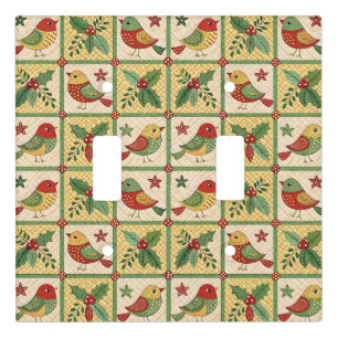 Vintage Folk Art Christmas Birds & Holly Berry Light Switch Cover