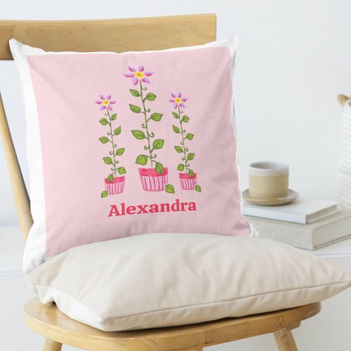 Vintage Folk Art Floral Retro Personalized Throw Pillow