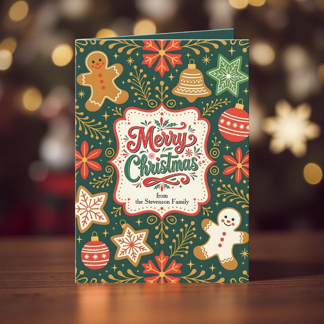 Vintage Folk Art Gingerbread Family Christmas Card (Creator Uploaded)