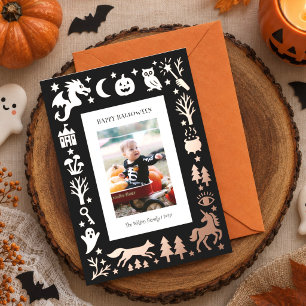 Vintage Folk Art Halloween Foil Holiday Card