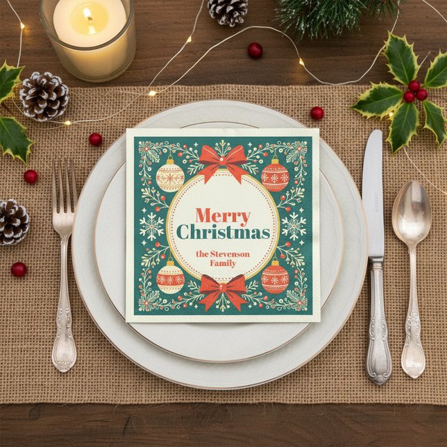 Vintage Folk Art Ornaments Merry Christmas  Napkins (Creator Uploaded)