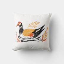Vintage Folk Duck Woodland Accent Throw Pillow