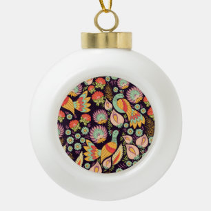 Vintage Folk Floral Birds Ornament