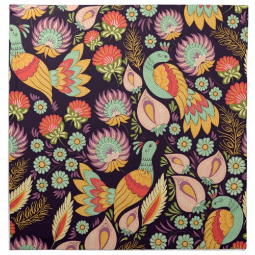 Vintage Folk Floral Birds Ornament Cloth Napkin