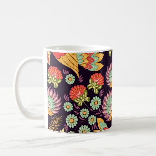 Vintage Folk Floral Birds Ornament Coffee Mug