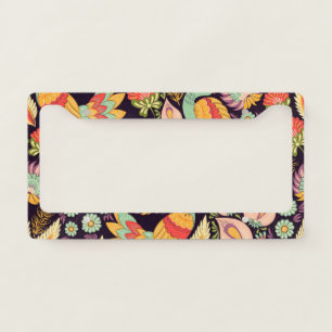 Vintage Folk Floral Birds Ornament License Plate Frame