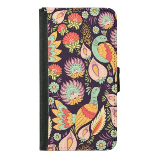Vintage Folk Floral Birds Ornament Samsung Galaxy S5 Wallet Case