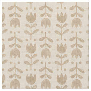 Vintage folk floral pattern with beige tulips. fabric