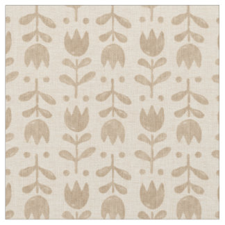 Vintage folk floral pattern with beige tulips. fabric