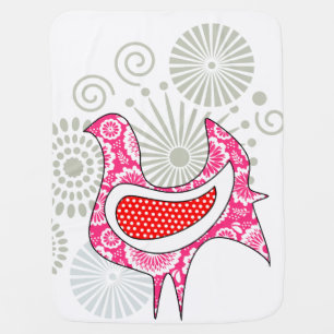 Vintage Folk Pink Red Hen Farm Rustic Chicken Swaddle Blanket