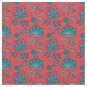 Vintage Folkart Floral Pattern Fabric