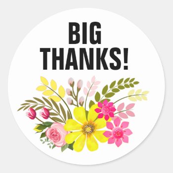 Vintage Folklore Floral Thank You Aqua White Classic Round Sticker by glamprettyweddings at Zazzle