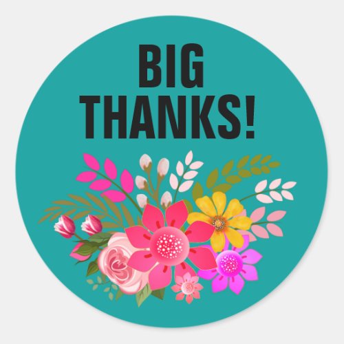 Vintage Folklore Floral Thank You  teal white Classic Round Sticker
