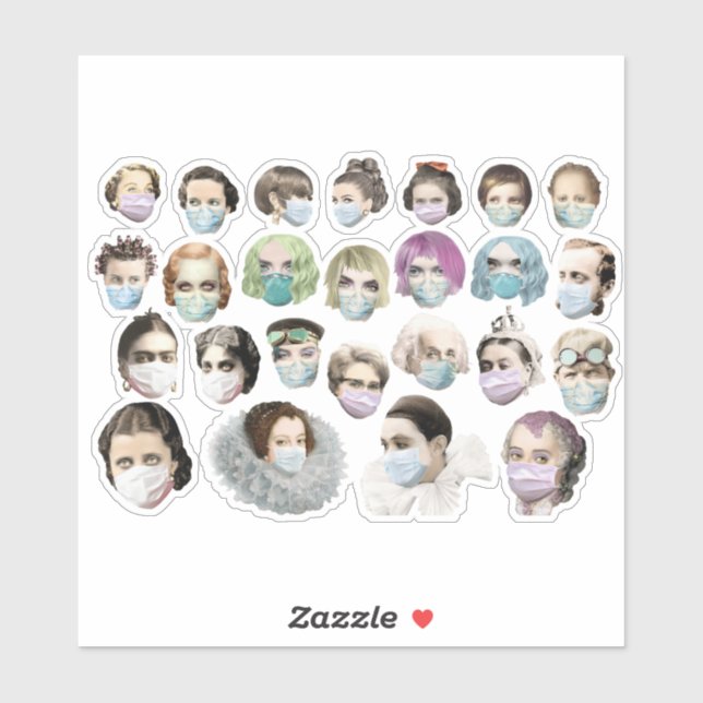 Vintage Folks in Masks Sticker (Sheet)