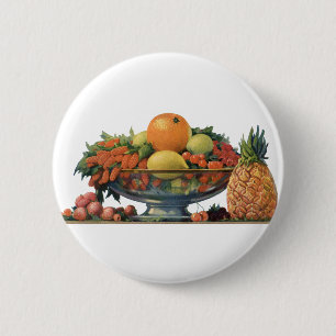 Vintage Food, Assorted Fruit in a Bowl Button