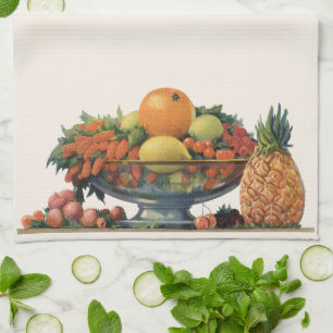 Vintage Food, Assorted Fruit in a Bowl Kitchen Towel