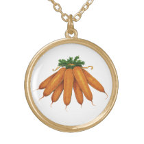 Vintage Food, Bunch of Organic Carrots Vegetables Gold Plated Necklace
