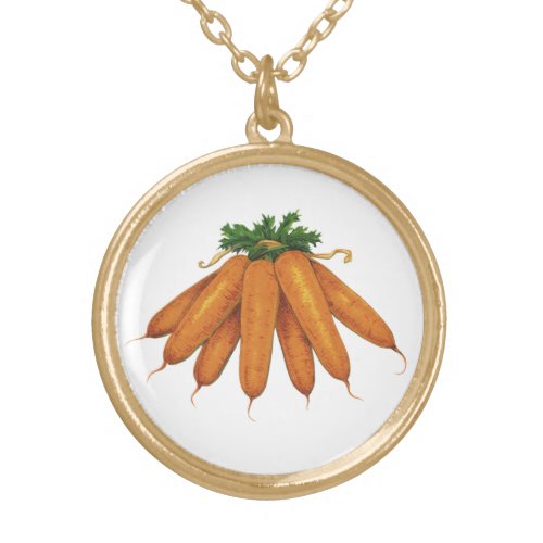 Vintage Food Bunch of Organic Carrots Vegetables Gold Plated Necklace