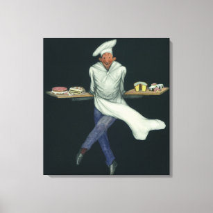 Vintage Food Business, Baker with Pastry Desserts Canvas Print