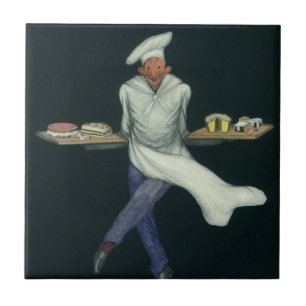 Vintage Food Business, Baker with Pastry Desserts Ceramic Tile