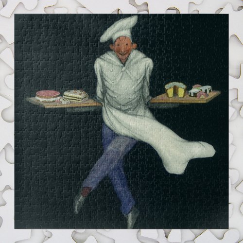 Vintage Food Business Baker with Pastry Desserts Jigsaw Puzzle