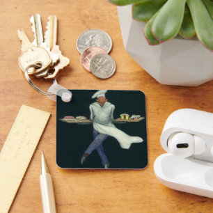 Vintage Food Business, Baker with Pastry Desserts Keychain