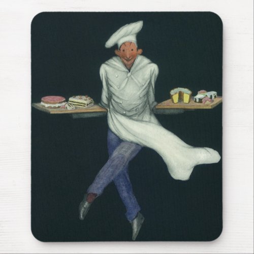 Vintage Food Business Baker with Pastry Desserts Mouse Pad