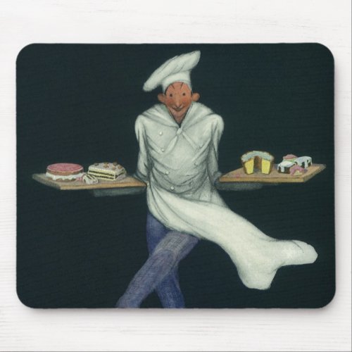 Vintage Food Business Baker with Pastry Desserts Mouse Pad