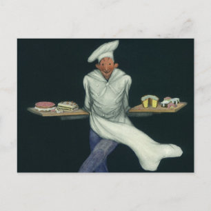 Vintage Food Business, Baker with Pastry Desserts Postcard