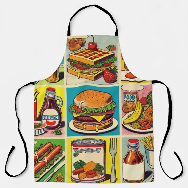 Vintage Food Comic Illustration Apron (Front)