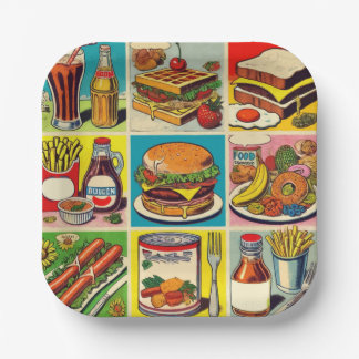 Vintage Food Comic Illustration Paper Plates