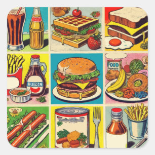 Vintage Food Comic Illustration Square Sticker
