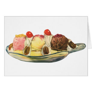 Vintage Food Desserts, Banana Split Cherries Cards