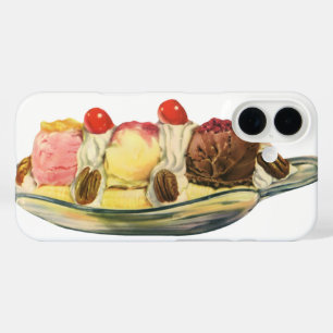 Vintage Food Desserts, Banana Split Cherries iPhone 16 Case